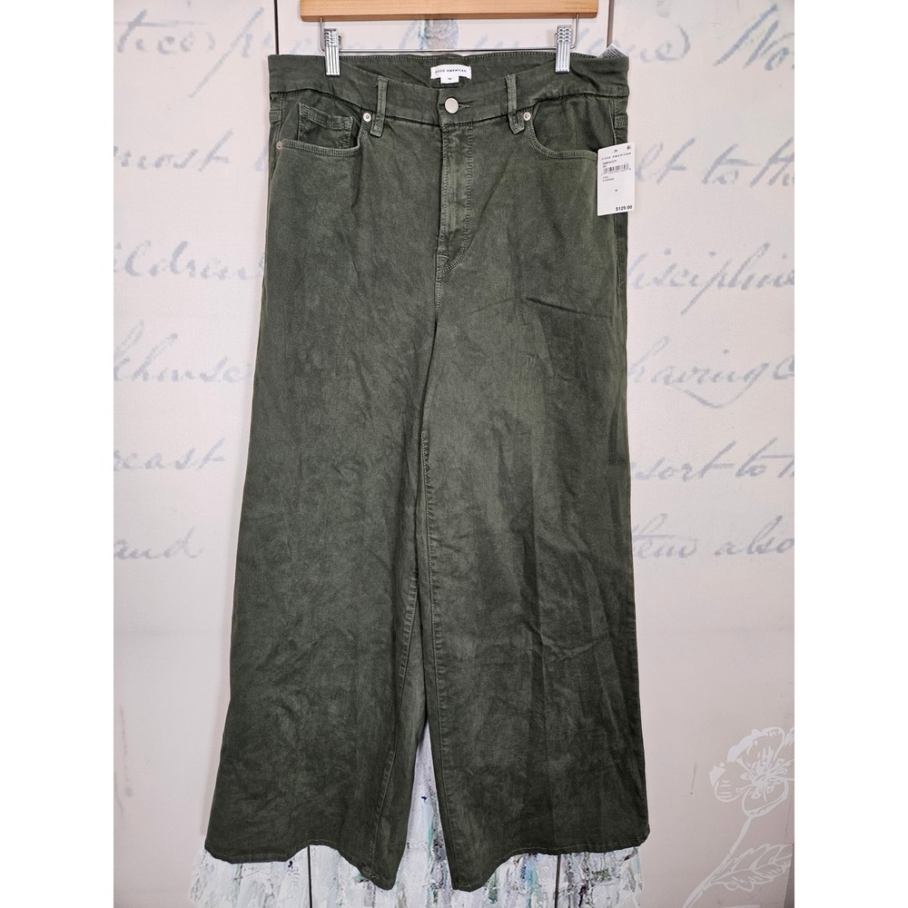 Good American Good Waist Palazzo Pants Fern Green High Rise Wide Leg 16 GWPS727T